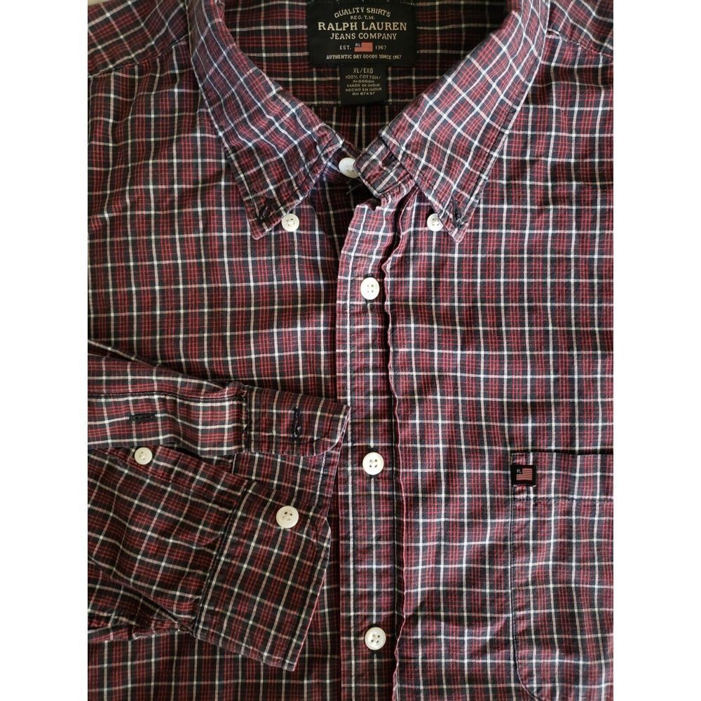 Ralph Lauren Mens XL Black Label Deep Red Black Plaid Classic Button Front Shirt